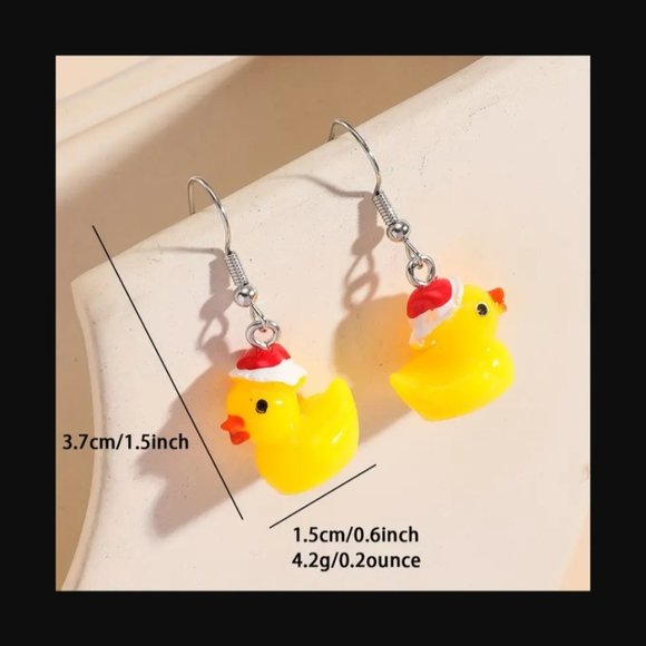 Cute Christmas Yellow Duck Design Dangle Earrings Resin Jewelry - Picture 2 of 4